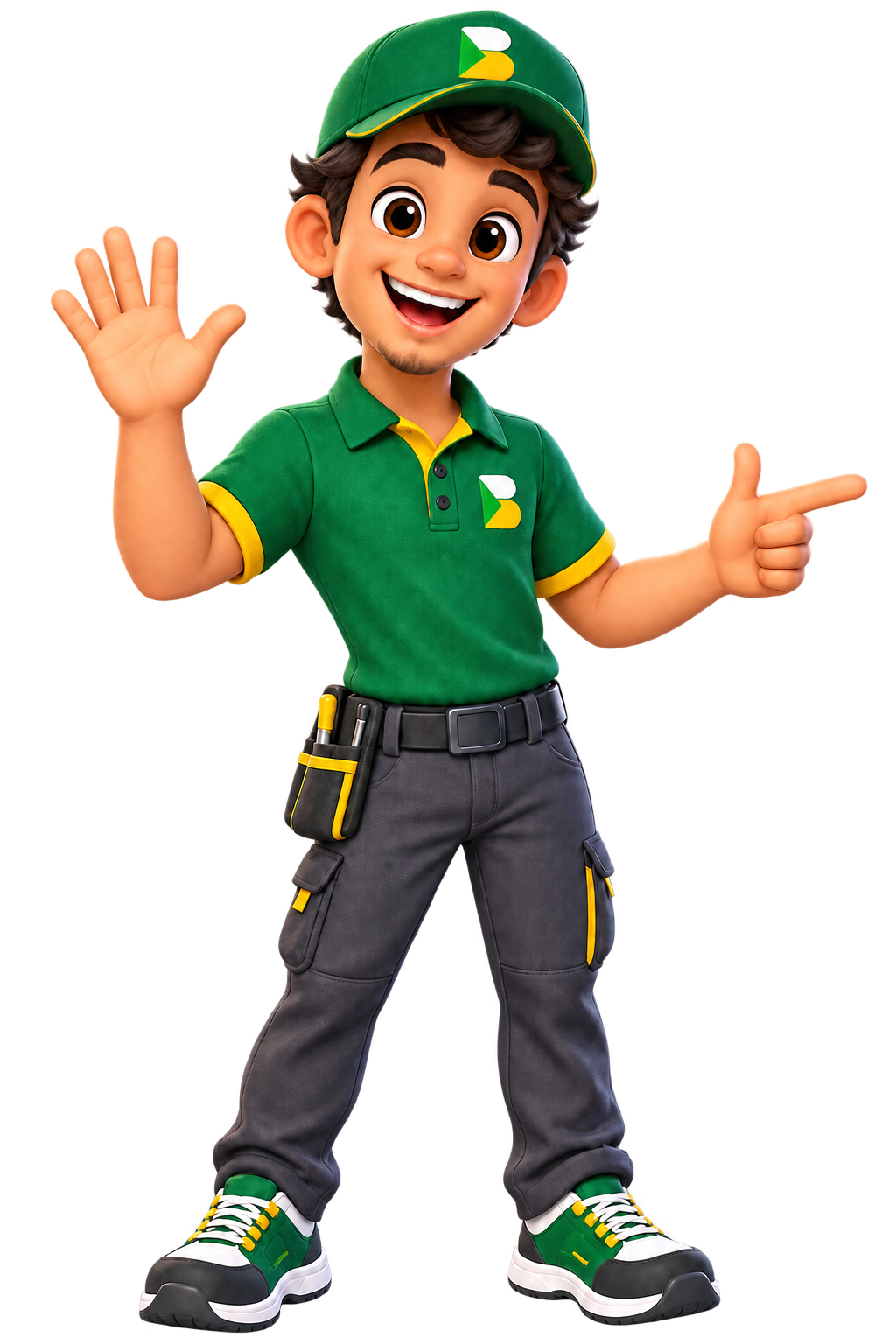 Personagem do BAICO de corpo inteiro apresentando a Política de Privacidade